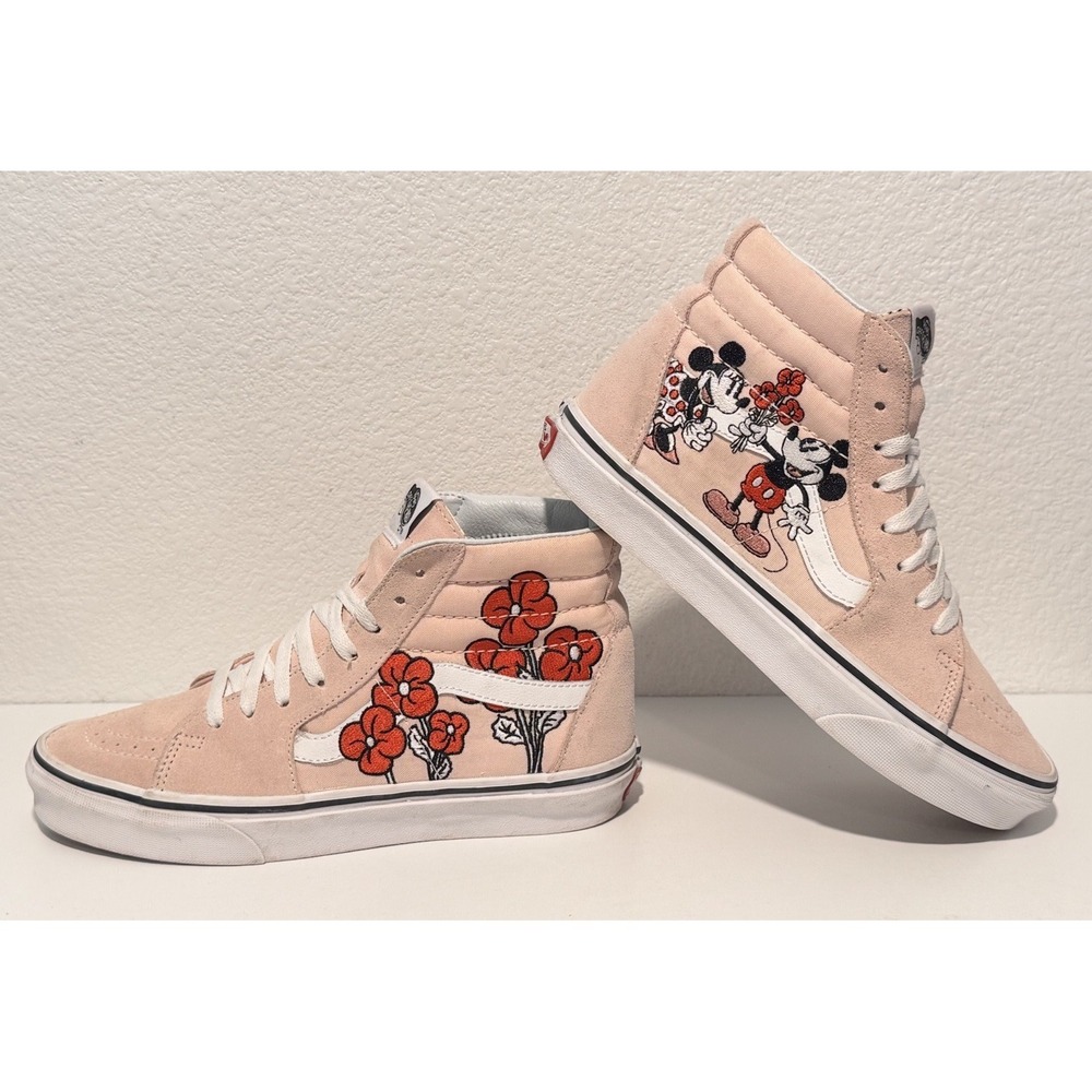 Vans Pink Disney X Sk8-HI Mickey & Minnie Suede Embroidered Womens 8 Mens 8.5